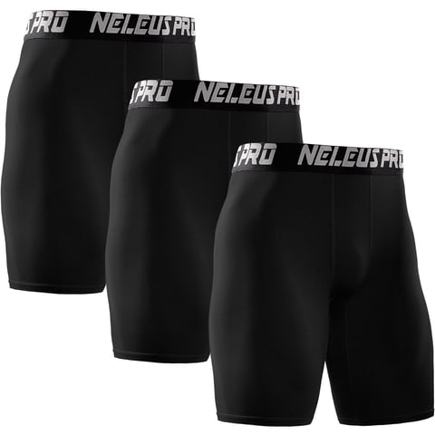 Men's Performance Compression Shorts Athletic Workout Underwear 3 Pack,Black,US Size S