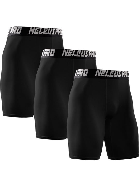 Men's Performance Compression Shorts Athletic Workout Underwear 3 Pack,Black,US Size XL