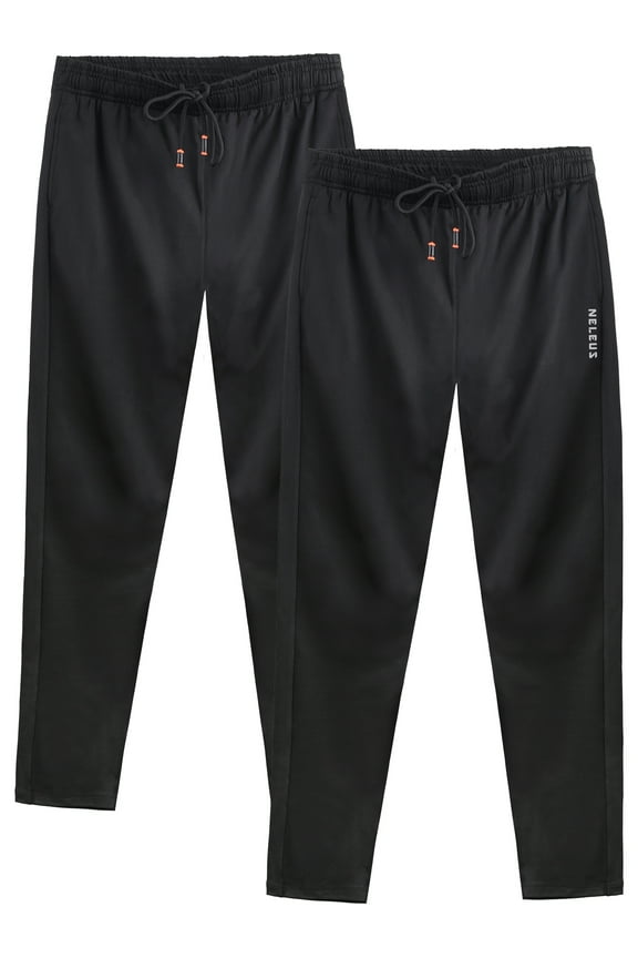 Men's Workout Athletic Pants Running Sweatpants With Pockets Relaxed Fit,Black+Black,US Size XL