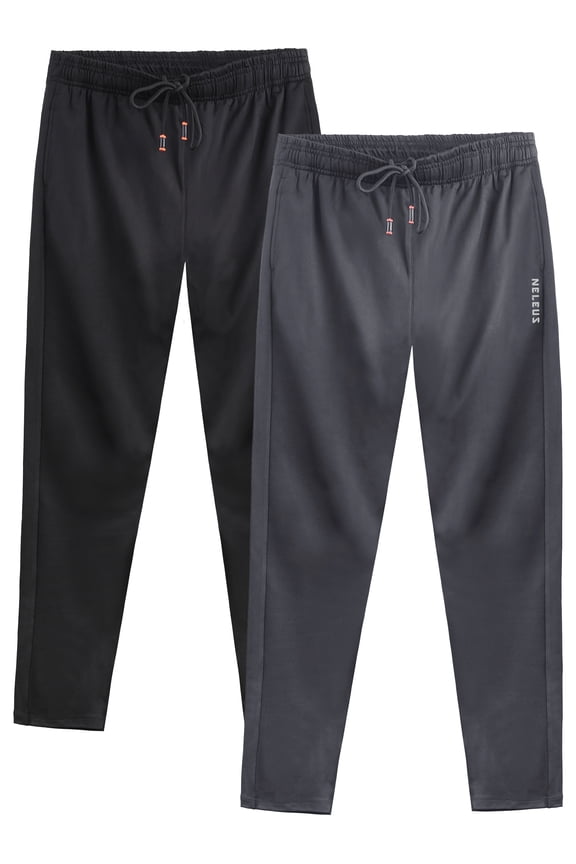 Men's Workout Athletic Pants Running Sweatpants With Pockets Relaxed Fit,Black+Gray,US Size M