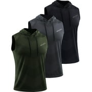 NELEUS Men's Workout Tank Tops Sleeveless Running Muscle Shirts with Hoodie 3 Pack,Black+Gray+Olive Green,US Size S