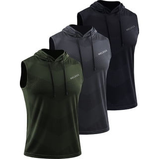 NELEUS Mens Plus Size Workout Tank Tops with Hoodie Sleeveless Running Muscle Shirts 3 Pack,Black+Gray+Olive Green,US Size 2XL