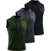 NELEUS Men's Workout Tank Tops with Hoodie Sleeveless Running Muscle Shirts 3 Pack,Black+Gray+Olive Green,US Size S