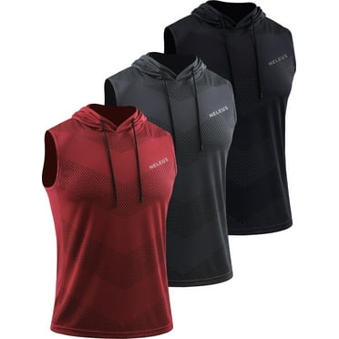 NELEUS Men's Workout Tank Tops with Hoodie Sleeveless Running Muscle Shirts 3 Pack,Black Gray Red,US Size S