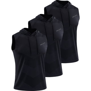 NELEUS Men's Workout Tank Tops with Hoodie Sleeveless Running Muscle Shirts 3 Pack,Black,US Size S