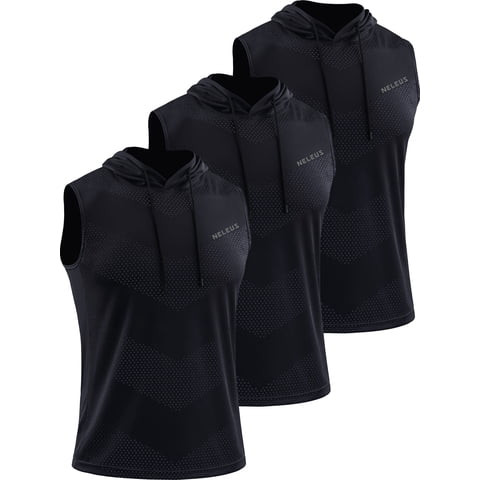 Men's Workout Tank Tops with Hoodie Sleeveless Running Muscle Shirts 3 Pack,Black,US Size S
