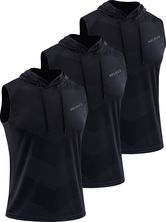 Men's Workout Tank Tops with Hoodie Sleeveless Running Muscle Shirts 3 Pack,Black,US Size S