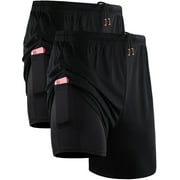 NELEUS Mens 2 in 1 Dry Fit Workout Shorts with Liner and Pockets 2 Packs,Black+Black,US Size M