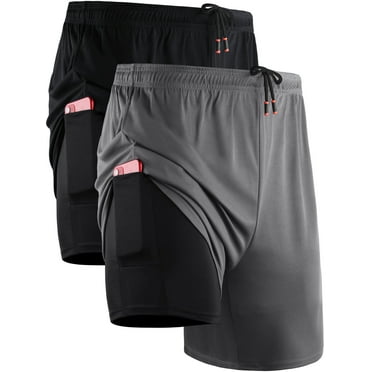 NELEUS Mens 2 in 1 Dry Fit Workout Shorts with Liner and Pockets 2 Packs,Black Gray,US Size 3XL