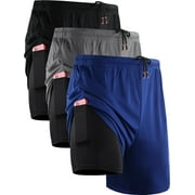 NELEUS Mens 2 in 1 Dry Fit Workout Shorts with Liner and Pockets 3 Packs,Black+Gray+Blue,US Size XL