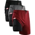 thumbnail image 1 of NELEUS Mens Plus Size 2 in 1 Dry Fit Workout Shorts with Liner and Pockets 3 Packs,Black+Gray+Red,US Size 2XL, 1 of 7