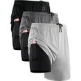 thumbnail image 1 of NELEUS Mens 2 in 1 Dry Fit Workout Shorts with Liner and Pockets 3 Packs,Black+Gray+White,US Size S, 1 of 7