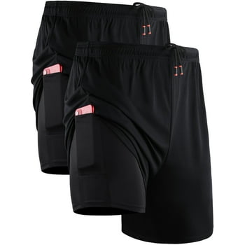 NELEUS Mens 2 in 1 Dry Fit Workout Shorts with Liner and Pockets,Black+Black,US Size 2XL