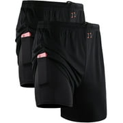 NELEUS Mens 2 in 1 Dry Fit Workout Shorts with Liner and Pockets,Black+Black,US Size L