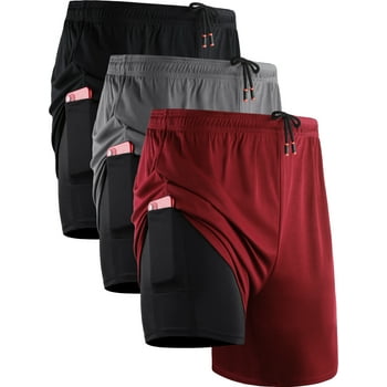 NELEUS Mens 2 in 1 Dry Fit Workout Shorts with Liner and Pockets,Black+Gray+Red,US Size 2XL