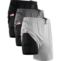 NELEUS Mens 2 in 1 Dry Fit Workout Shorts with Liner and Pockets,Black+Gray+White,US Size M