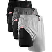 NELEUS Mens 2 in 1 Dry Fit Workout Shorts with Liner and Pockets,Black+Gray+White,US Size S