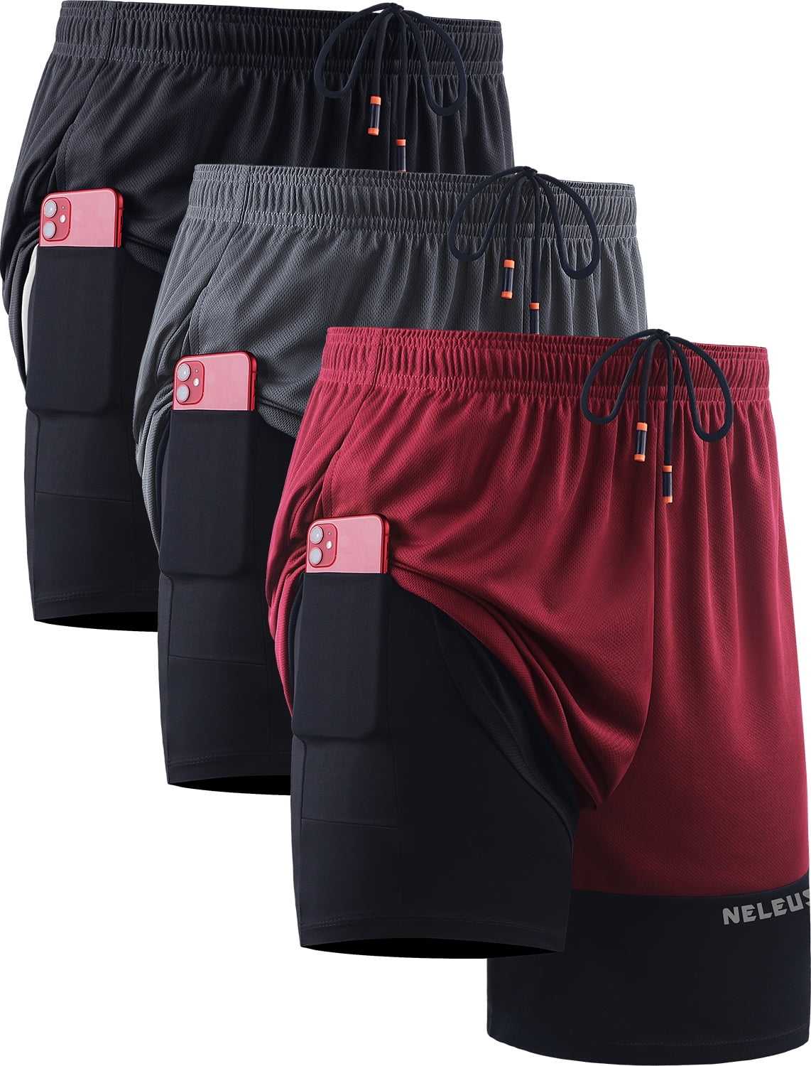 NELEUS Men s 2 in 1 Dry Fit Workout Shorts with Liner Pockets and Elastic Waistband Black Gray White US Size S Walmart