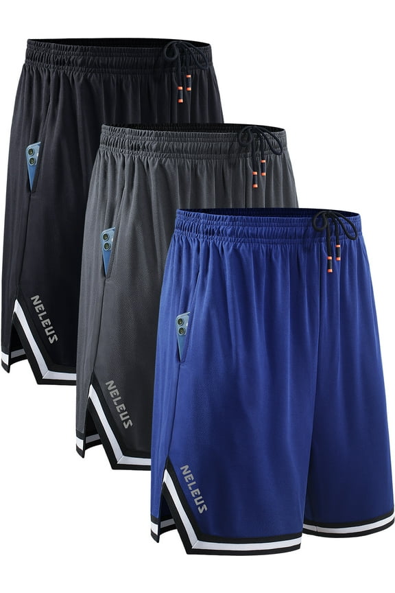 Mens 6" Athletic Shorts Quick Dry Mesh Running Workout Shorts with Pockets,Black+Gray+Blue,US Size 2XL