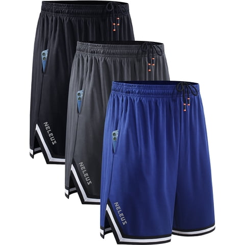 NELEUS Mens 6" Athletic Shorts Quick Dry Mesh Running Workout Shorts with Pockets,Black+Gray+Blue,US Size M