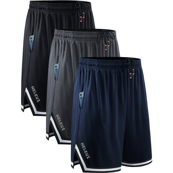NELEUS Mens 6" Athletic Shorts Quick Dry Mesh Running Workout Shorts with Pockets,Black+Gray+Navy Blue,US Size L
