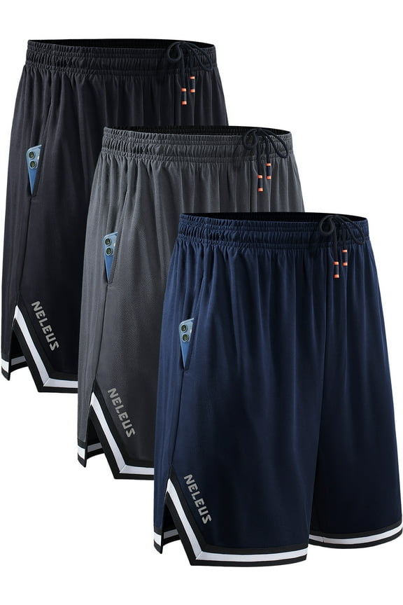 Mens 6" Athletic Shorts Quick Dry Mesh Running Workout Shorts with Pockets,Black+Gray+Navy Blue,US Size XL