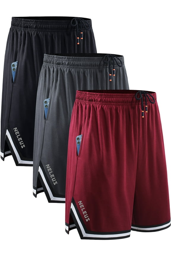 Mens 6" Athletic Shorts Quick Dry Mesh Running Workout Shorts with Pockets,Black+Gray+Red,US Size 2XL