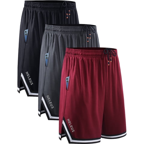 Mens 6" Athletic Shorts Quick Dry Mesh Running Workout Shorts with Pockets,Black+Gray+Red,US Size XL