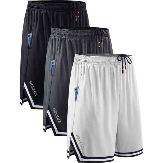 NELEUS Mens Plus Size 6" Athletic Shorts Quick Dry Mesh Running Workout Shorts with Pockets,Black+Gray+White,US Size 2XL