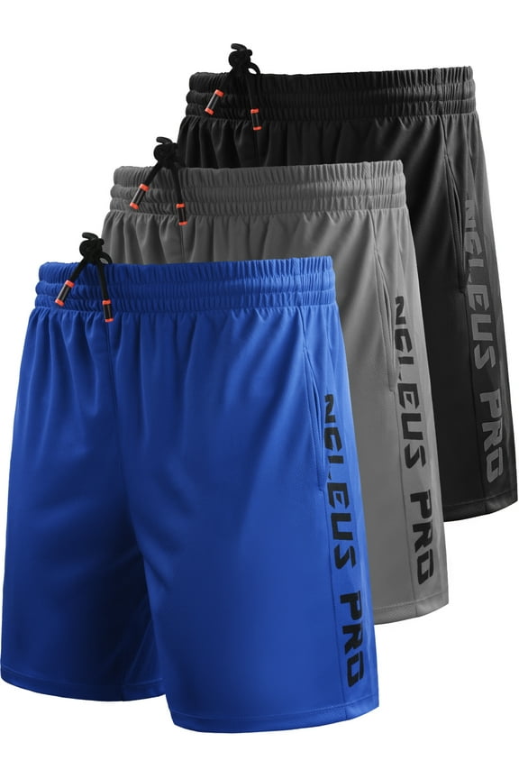 Mens 7" Workout Running Shorts Athletic Shorts Lightweight with Pockets,Black+Gray+Blue,US Size 3XL