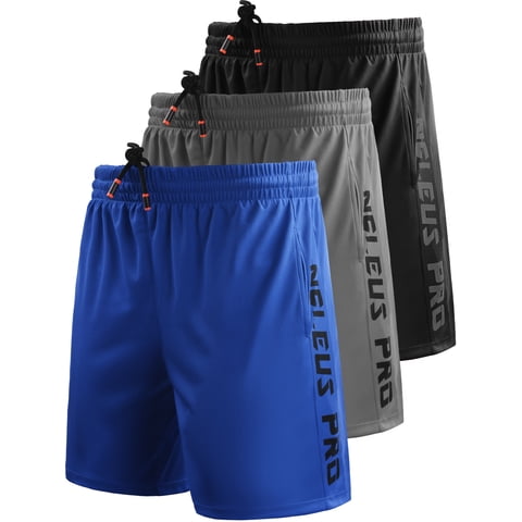 Mens 7" Workout Running Shorts Athletic Shorts Lightweight with Pockets,Black+Gray+Blue,US Size M