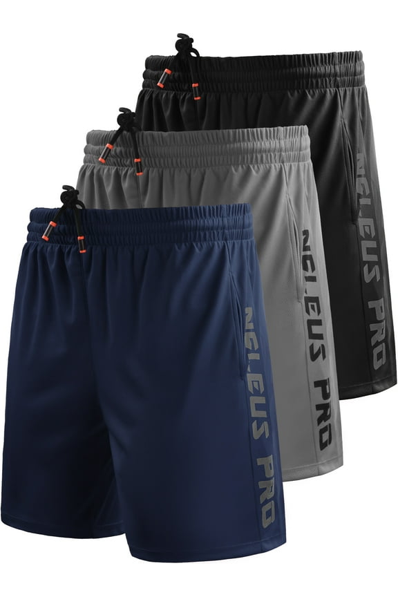 Mens 7" Workout Running Shorts Athletic Shorts Lightweight with Pockets,Black+Gray+Navy Blue,US Size 2XL