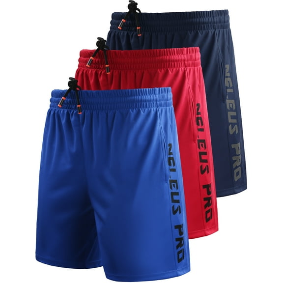 NELEUS Mens 7" Workout Running Shorts Athletic Shorts Lightweight with Pockets,Blue Navy Blue Red,US Size XL