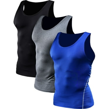 NELEUS Mens Compression Tank Top Athletic Workout Base Layer Undershirt 3 Pack,Black Gray Blue,US Size 3XL