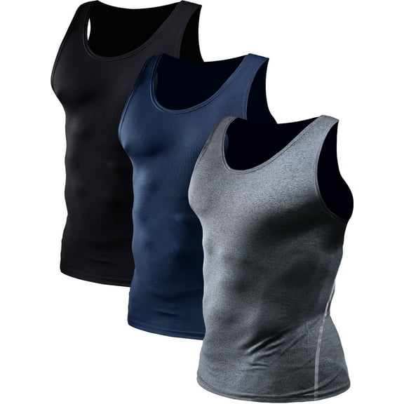NELEUS Mens Compression Tank Top Athletic Workout Base Layer Undershirt 3 Pack,Black Gray Navy Blue,US Size M
