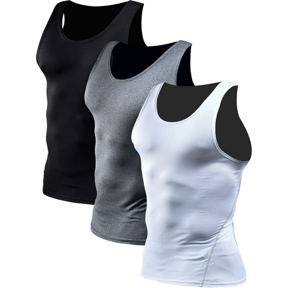 NELEUS Mens Compression Tank Top Athletic Workout Base Layer Undershirt 3 Pack,Black Gray White,US Size 2XL
