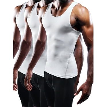 NELEUS Mens Compression Tank Top Athletic Workout Base Layer Undershirt 3 Pack,White,US Size 2XL