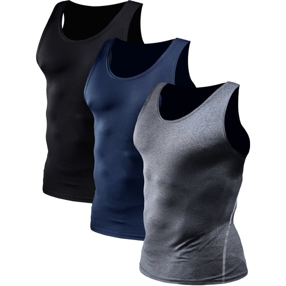 NELEUS Mens Plus Size Compression Tank Top Athletic Workout Base Layer Undershirt 3 Pack,Black+Gray+Navy Blue,US Size 2XL