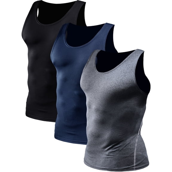 NELEUS Mens Compression Tank Top Athletic Workout Base Layer Undershirt 3 Pack,Black+Gray+Navy Blue,US Size M
