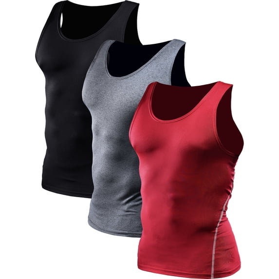 NELEUS Mens Compression Tank Top Athletic Workout Base Layer Undershirt 3 Pack,Black+Gray+Red,US Size S