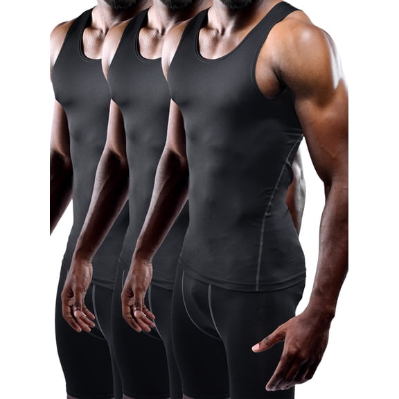 NELEUS Mens Compression Tank Top Athletic Workout Base Layer Undershirt 3 Pack,Black,US Size M