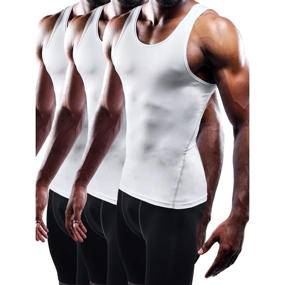 NELEUS Mens Compression Tank Top Athletic Workout Base Layer Undershirt 3 Pack,White,US Size L