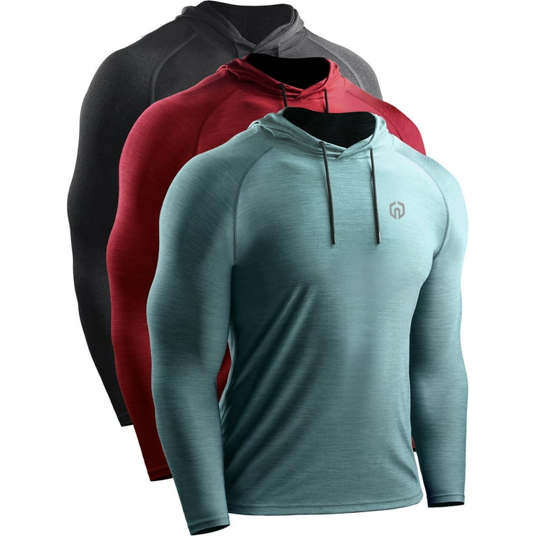 NELEUS Mens Dry Fit Athletic Workout Running Shirts Hoodie Long Sleeve,Dark  Grey+Red+Light Green,US Size XL