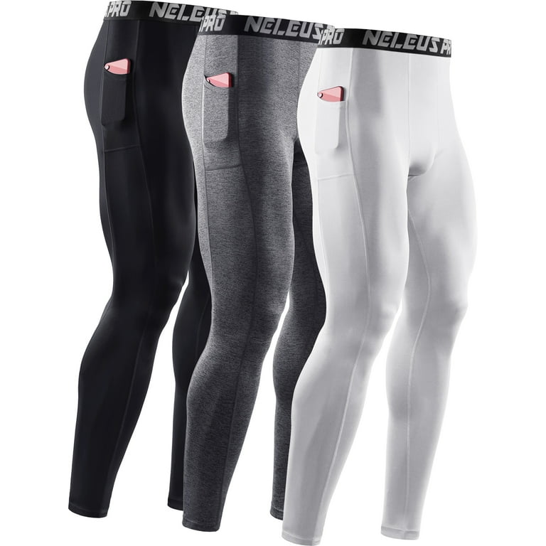 NELEUS Men's Dry Fit Compression Baselayer Pants Running Tights Leggings  with Phone Pocket, 6069# Black/Grey/Red,3 Pack, L price in Saudi Arabia,  Saudi Arabia