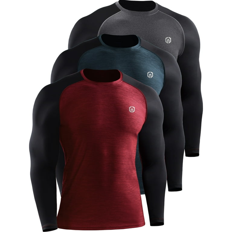 NELEUS Mens Dry Fit Long Sleeve Athletic Workout Shirts 3 Pack,Dark  Gray+Blackish Green+Red,US Size L 
