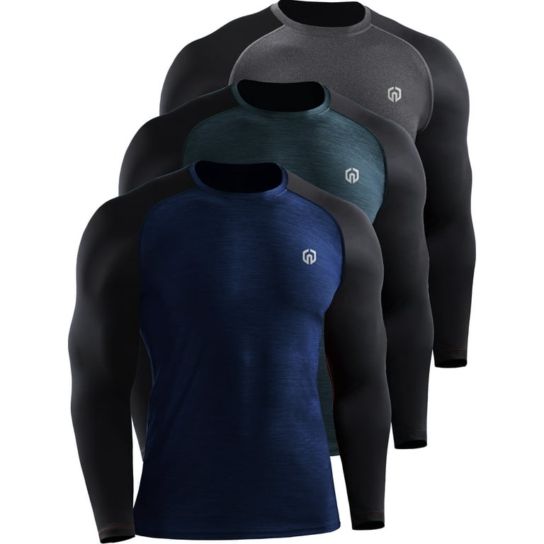 NELEUS Mens Dry Fit Long Sleeve Athletic Workout Shirts 3 Pack,Dark  Gray+Navy Blue+Blackish Green,US Size XL 