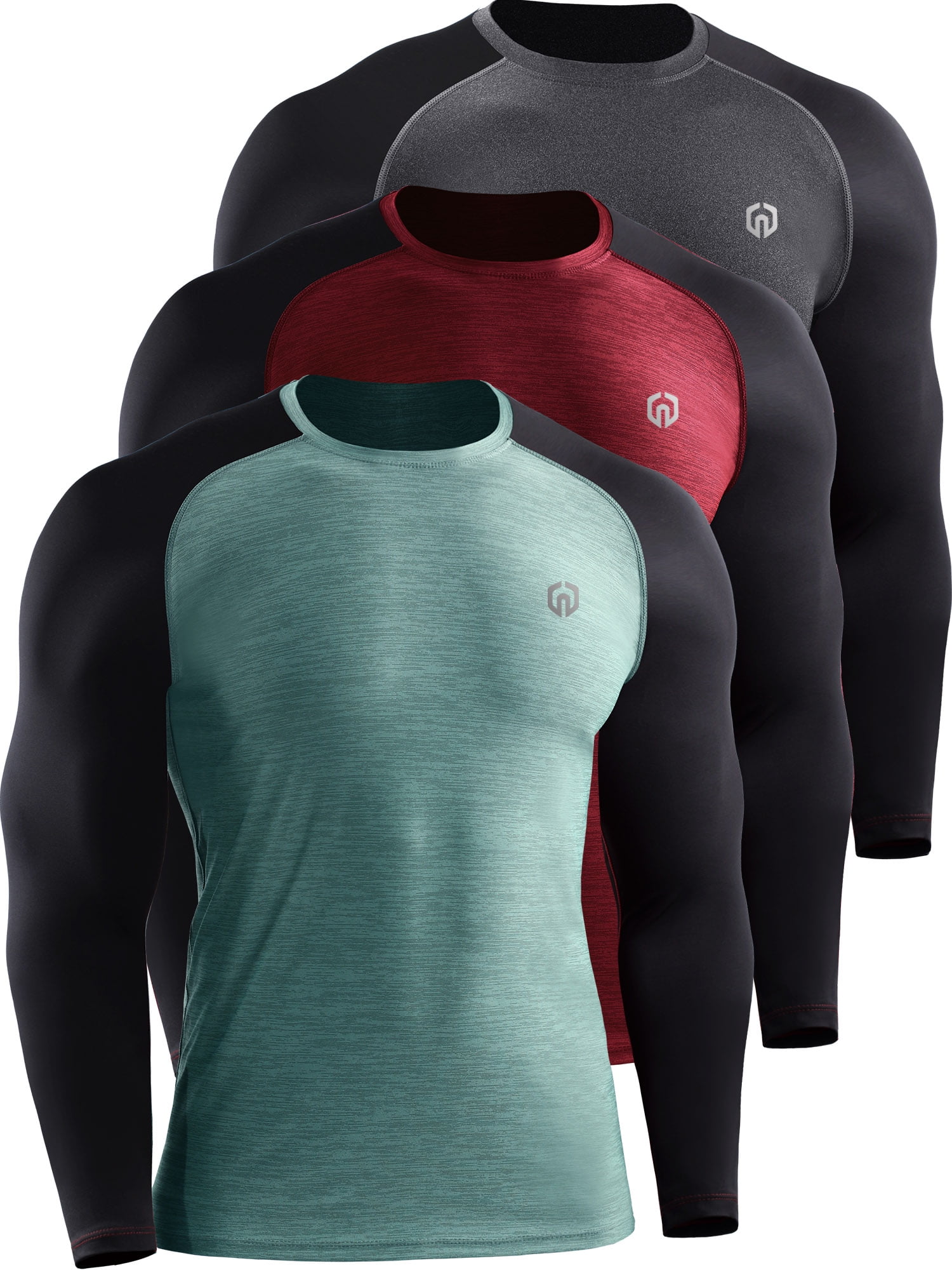 NELEUS Mens Dry Fit Long Sleeve Athletic Workout Shirts 3 Pack,Dark  Gray+Red+Light Green,US Size 2XL 