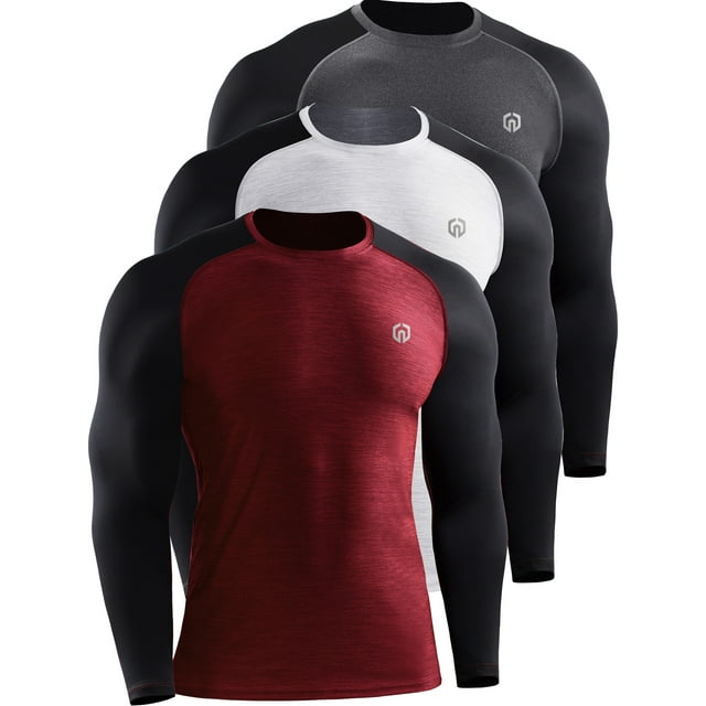 NELEUS Mens Dry Fit Long Sleeve Athletic Workout Shirts 3 Pack,Dark ...