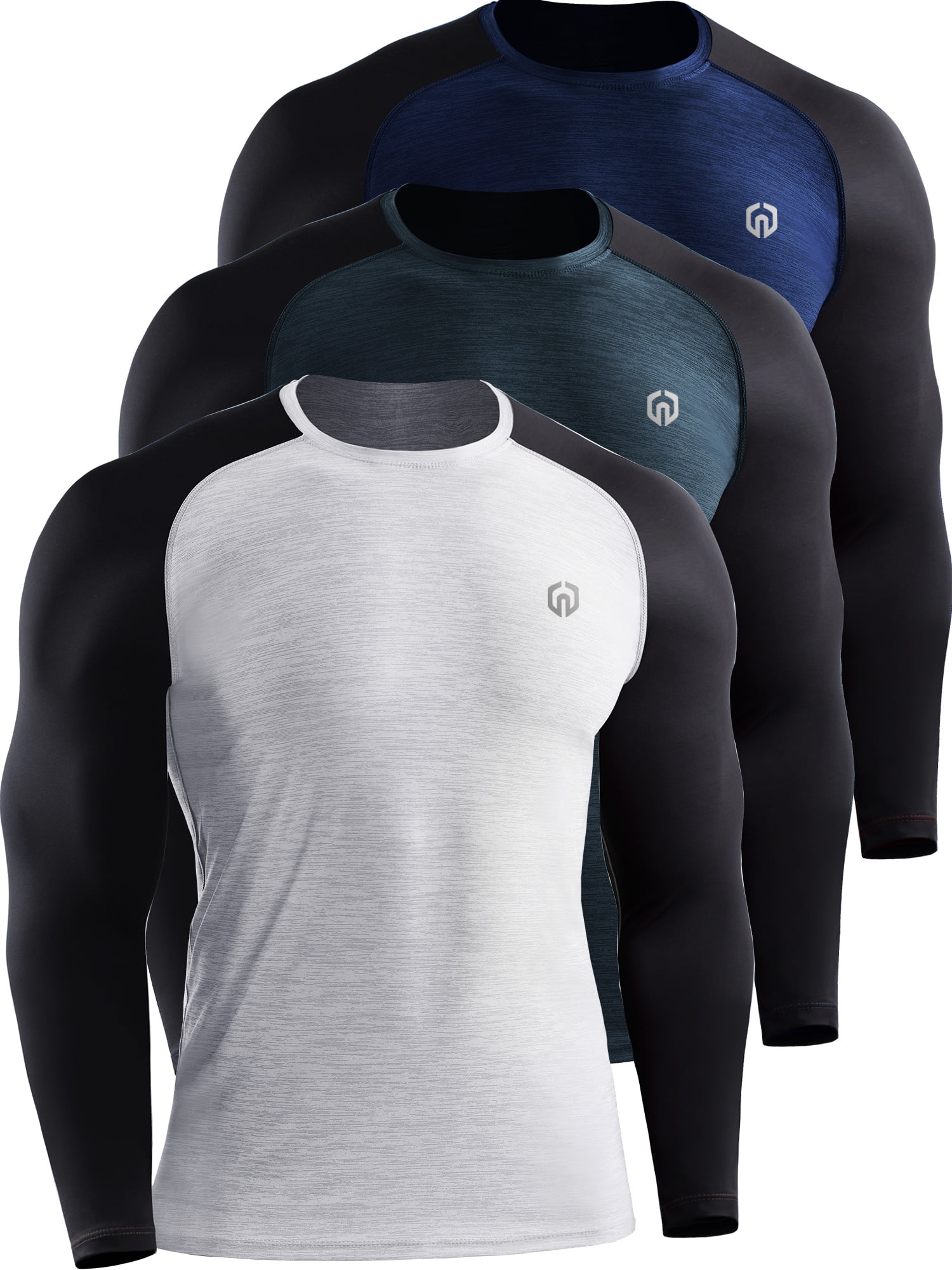 NELEUS Mens Dry Fit Long Sleeve Athletic Workout Shirts 3 Pack,Navy  Blue+Blackish Green+White,US Size S