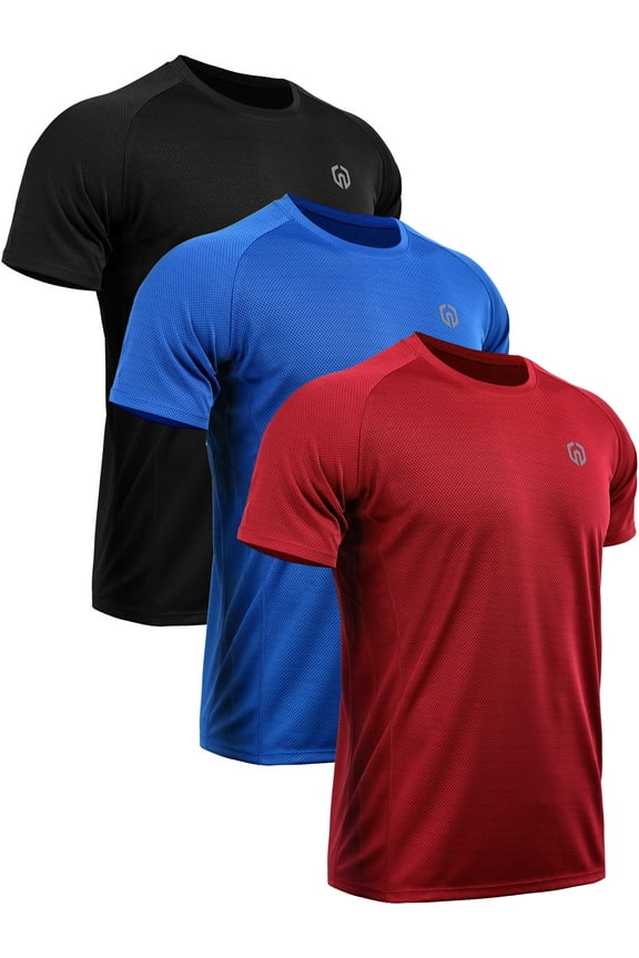 Mens Dry Fit Mesh Athletic Shirts 3 Pack,Black+Blue+Red,US Size 3XL